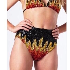 Easy Tiger Too Hot To Handle Sequin Flame Bottoms Hot Pants Festival Rave Medium